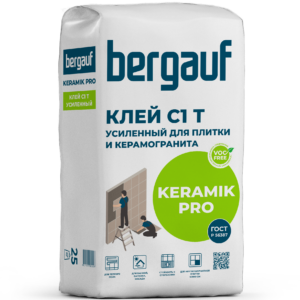 Клей усиленный для плитки и керамогранита Bergauf Keramik Pro С1Т 25 кг Клей усиленный для плитки и керамогранита Bergauf Keramik Pro С1Т 25 кг