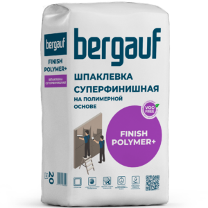 Суперфинишная шпаклевка на полимерной основе, под покраску, обои и декоративные штукатурки Bergauf FINISH POLYMER+ 20кг Суперфинишная шпаклевка на полимерной основе, под покраску, обои и декоративные штукатурки Bergauf FINISH POLYMER+ 20кг